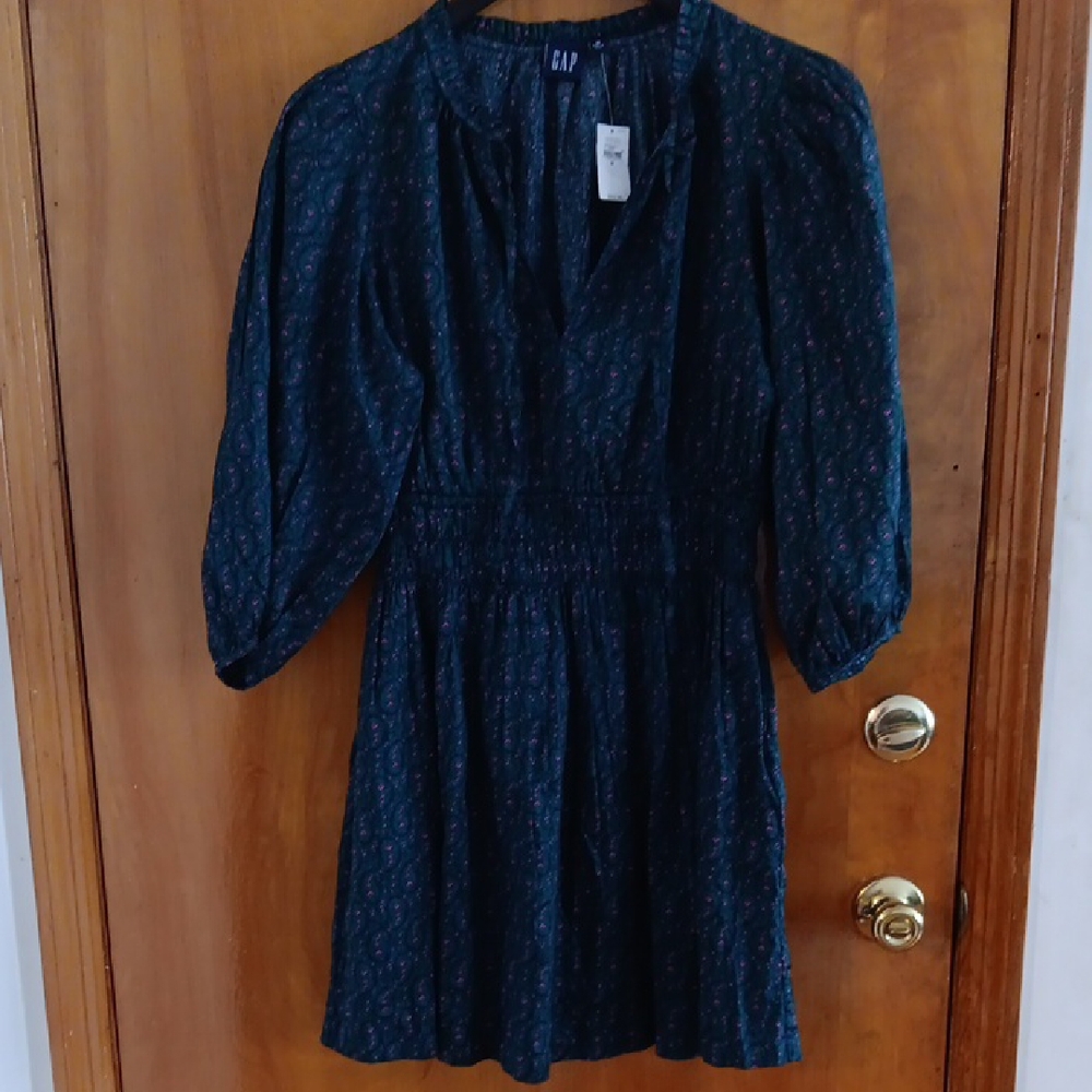 GAP Blue Bishop Sleeve Sundress for Wedding Guest